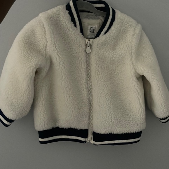 Ivory and Navy Fleece Bomber Jacket-never worn - Picture 1 of 3